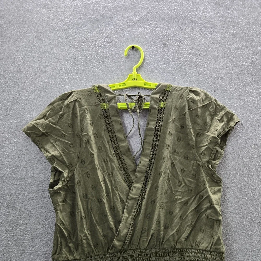 American Eagle Outfitters Women Dress XL Green Embroidered Fit & Flare Mini